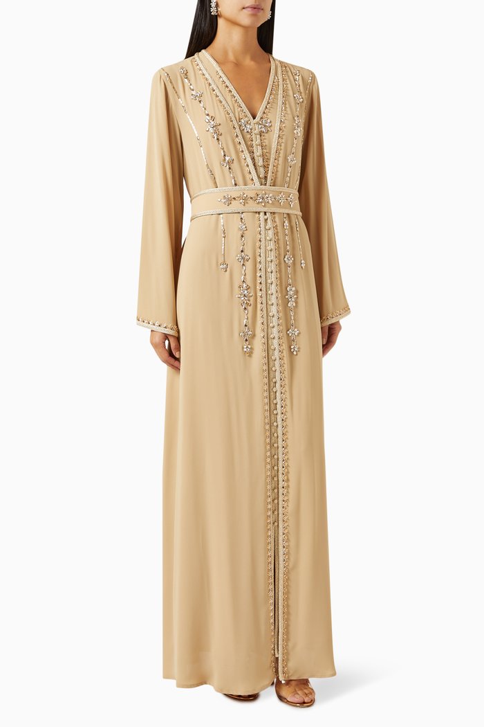 Embroidered Gown in Crepe, Neutral