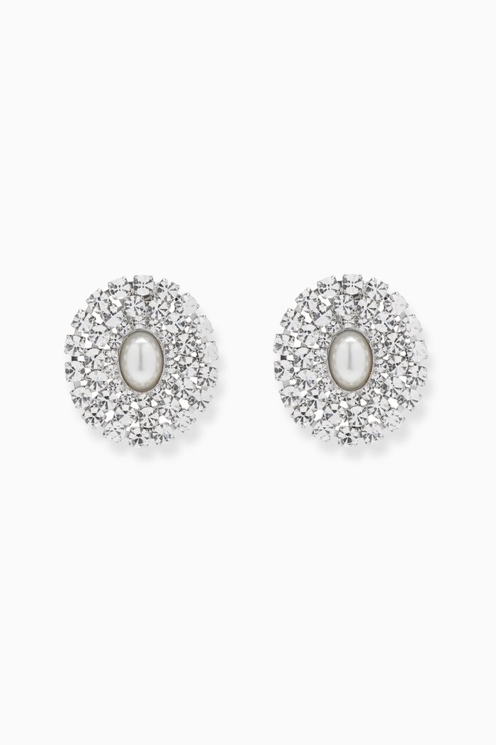 

Oval Crystal Earrings with Pearls in Brass, Silver