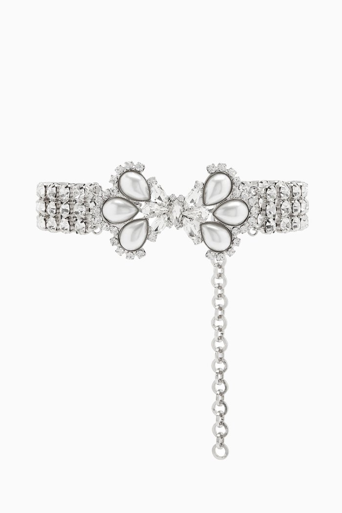 

Crystal & Pearl Choker in Brass, Silver