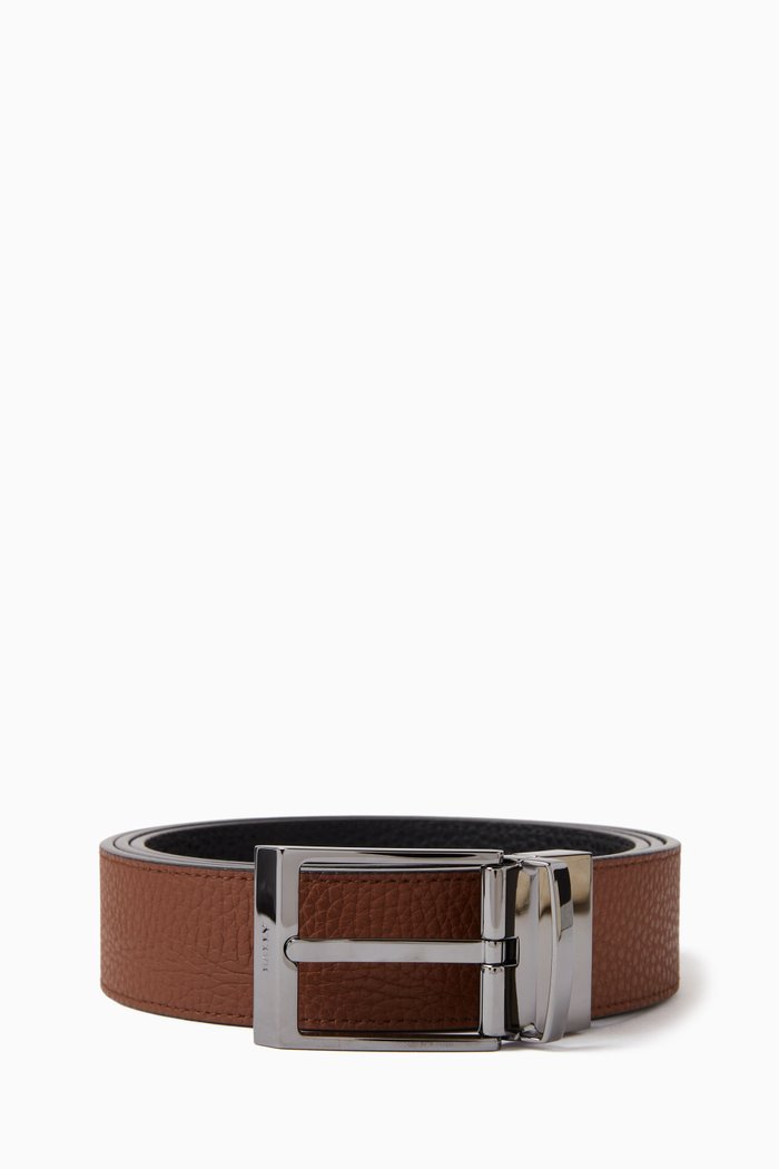 

Shiff Reversible Belt in Grained Leather, Brown