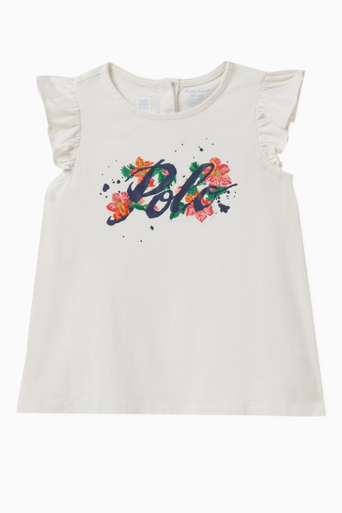 

Graphic Logo Print Top in Cotton Jersey, White