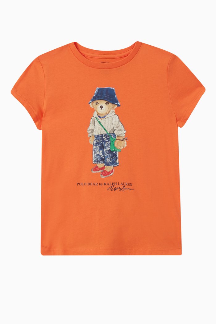 

Logo & Bear Print T-shirt in Cotton, Orange