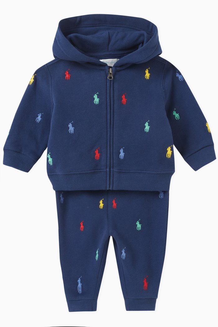 

Polo Pony Hoodie & Trouser Set in Cotton Blend Fleece, Pink