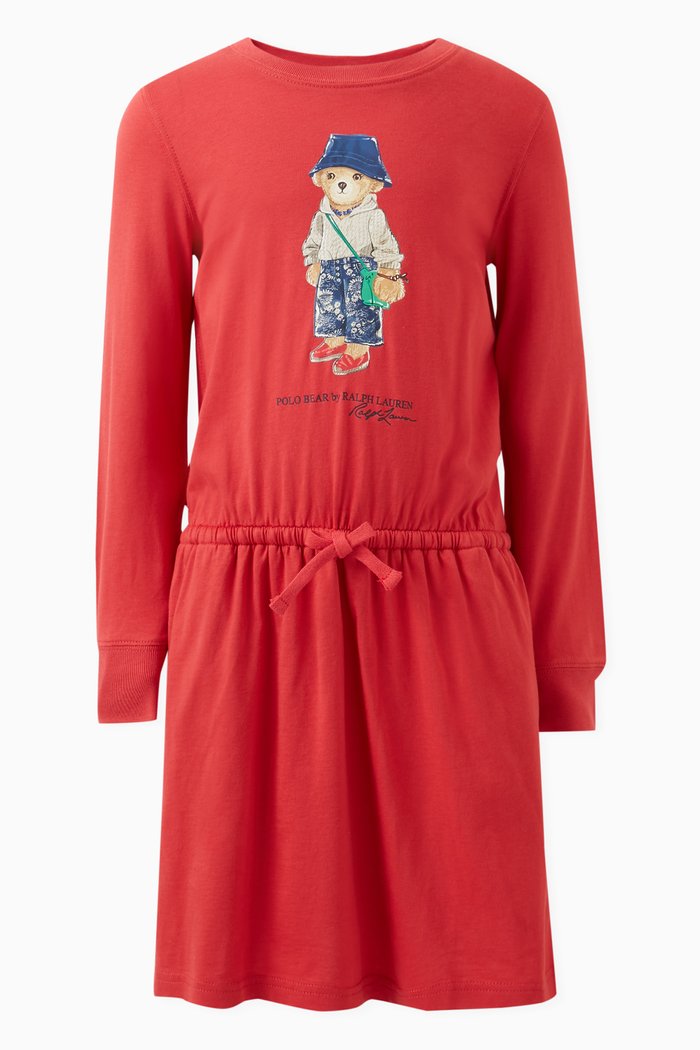 

Polo Bear Day Dress in Cotton Jersey, Red