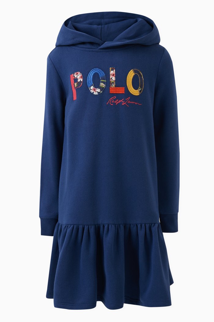 

Logo Hoodie Dress in Cotton Jersey, Blue