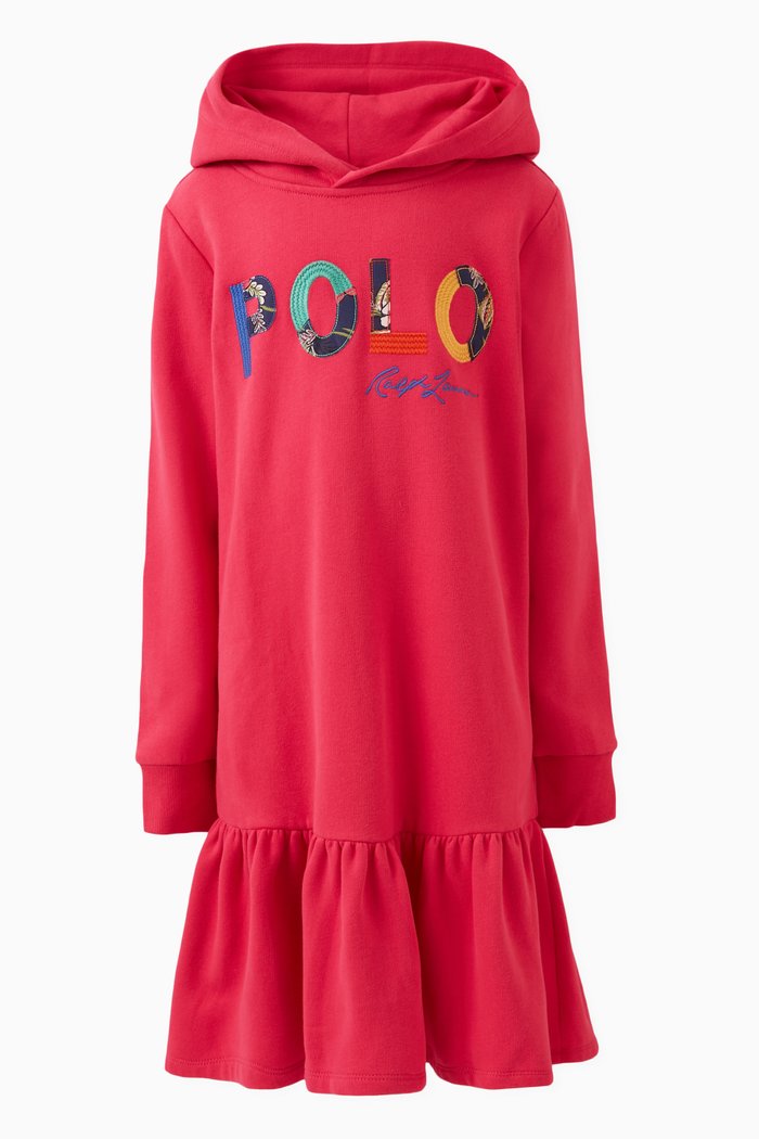 Logo Hooded Dress in Cotton Jersey, Pink