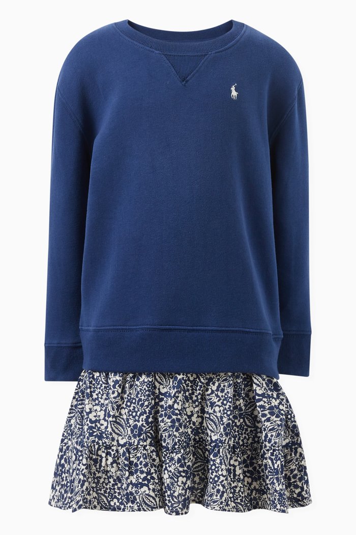 

Floral Logo-detail Dress in Cotton, Blue