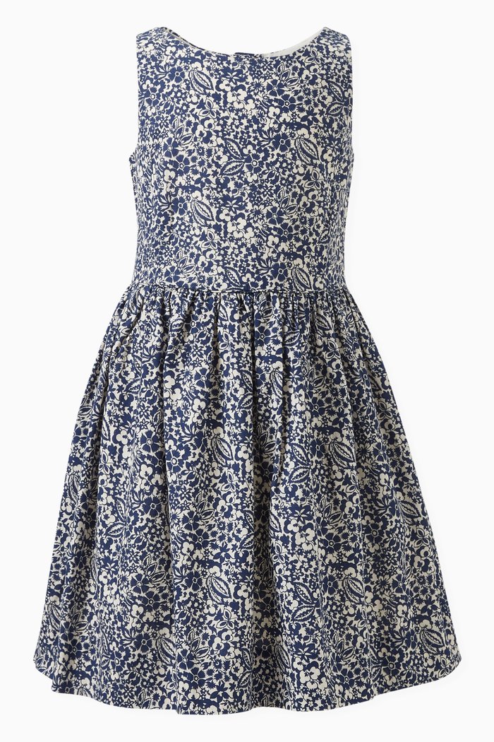 

Floral-print Dress in Cotton, Blue