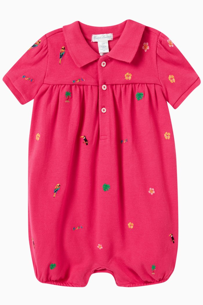 

Logo Polo Romper in Jersey, Pink