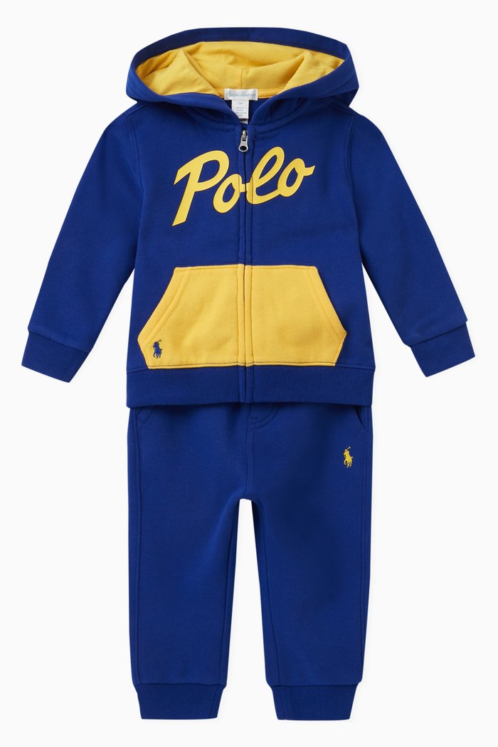 

Logo Hoodie & Sweatpants Set in Cotton Blend, Blue