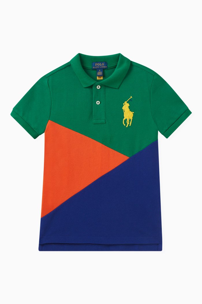 

Colour-block Polo Shirt in Cotton, Green
