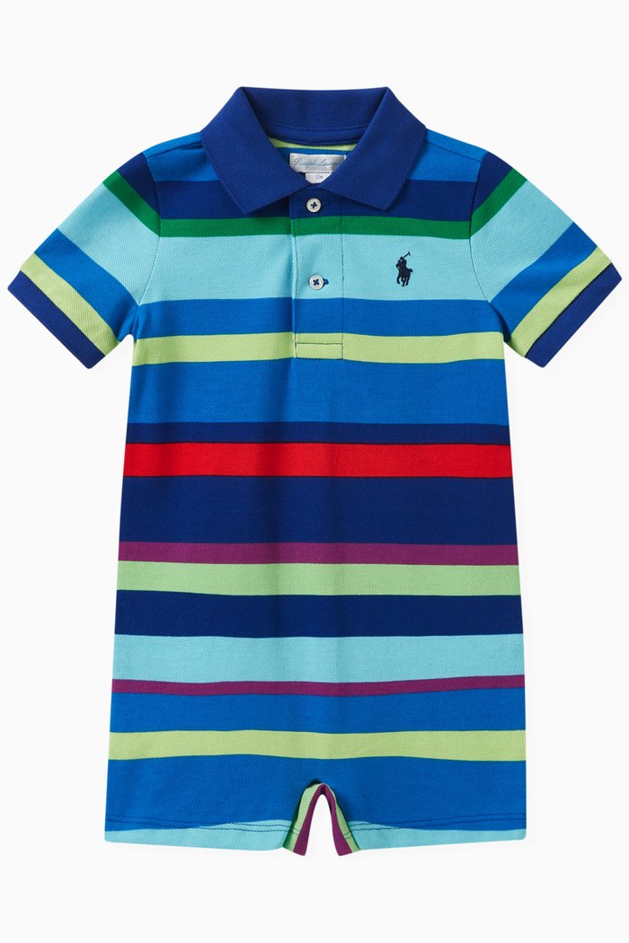 

Striped Polo Romper in Cotton, Multicolour