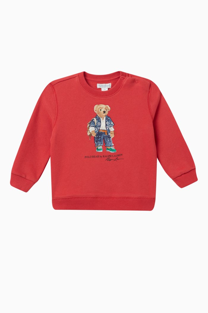 

Polo Bear Sweater in Cotton-poly Blend Fleece, Red