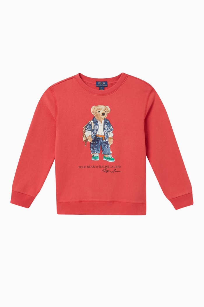 

Polo Bear Sweater in Cotton-poly Blend Fleece, Red