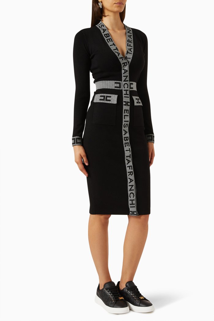 Midi Shirt Dress in Knit, Black