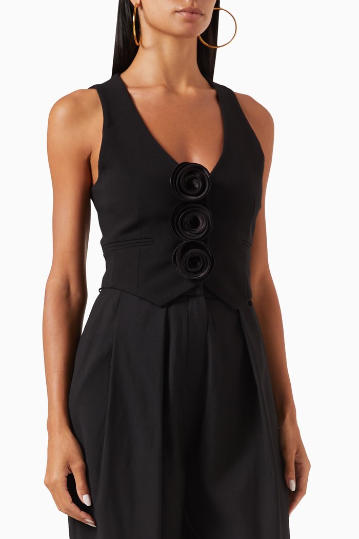 

Floral Vest in Wool Blend, Black