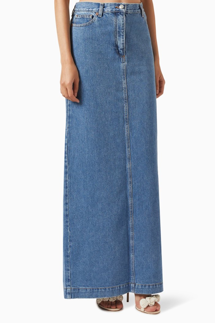 

Split Back Maxi Skirt in Denim, Blue