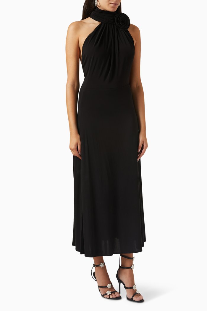

Hooded Rose Midi Dress in Jersey, Black