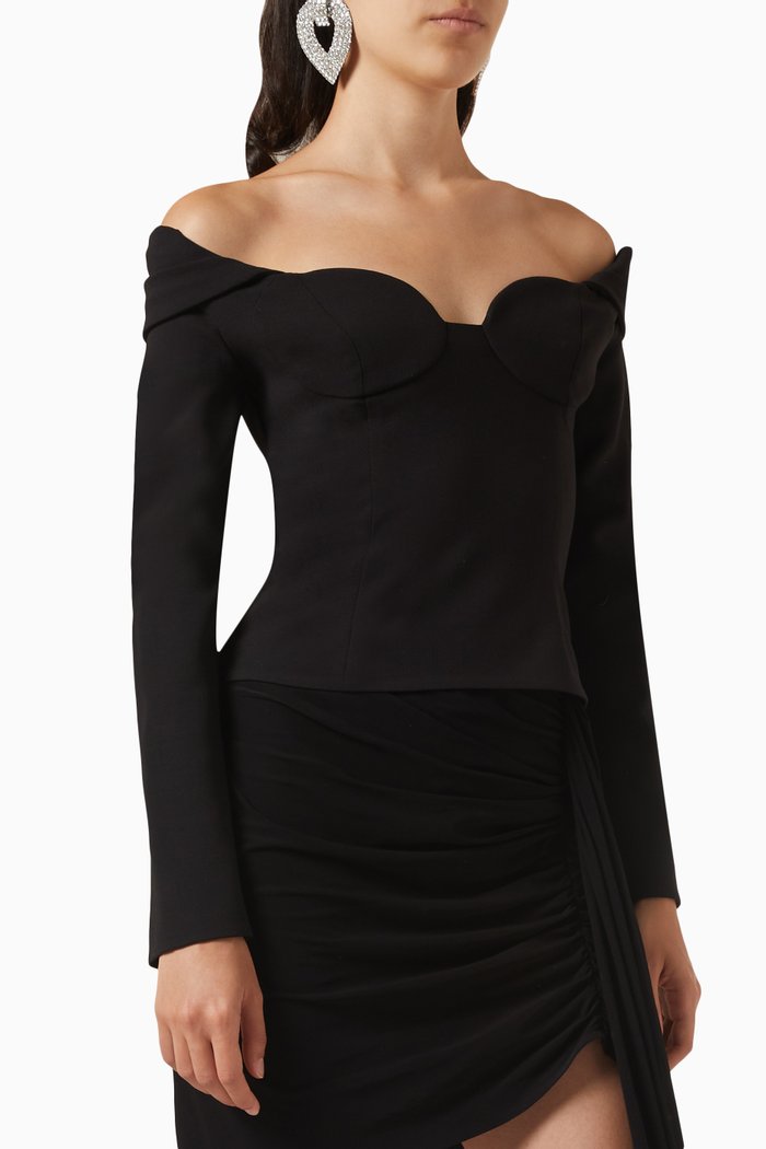 

Off-shoulder Top in Stretch-wool, Black