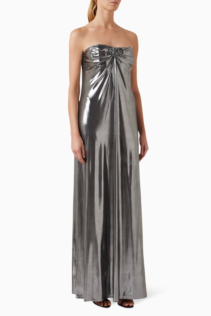 Strapless Maxi Dress, Silver