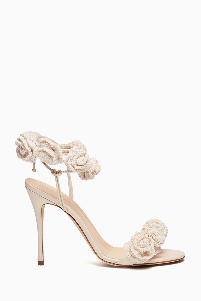 

Mini Rose Crochet Sandals in Leather, Neutral