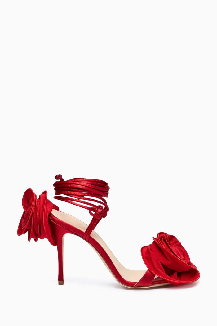 

Flower Lace Up 105 Sandals in Satin, Red