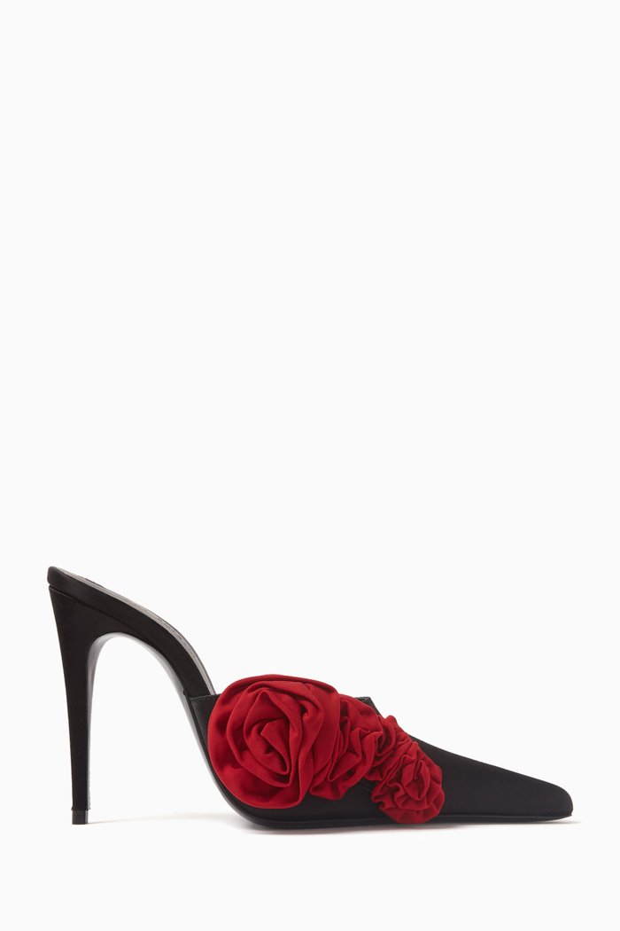 

Flower Appliqué 105 Mules in Satin, Red