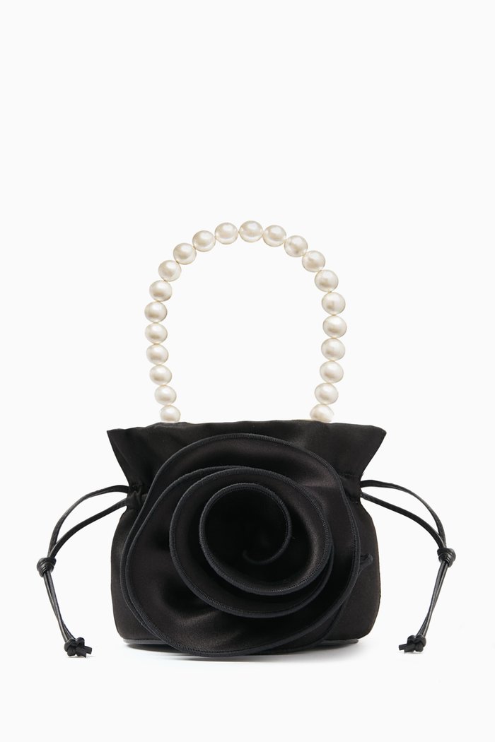 

Small Pearl Magda Bag in Silk-blend Satin, Black