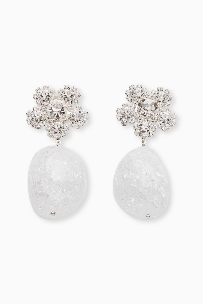 

Flower Shaped Drop Earrings in Plated Brass, Silver