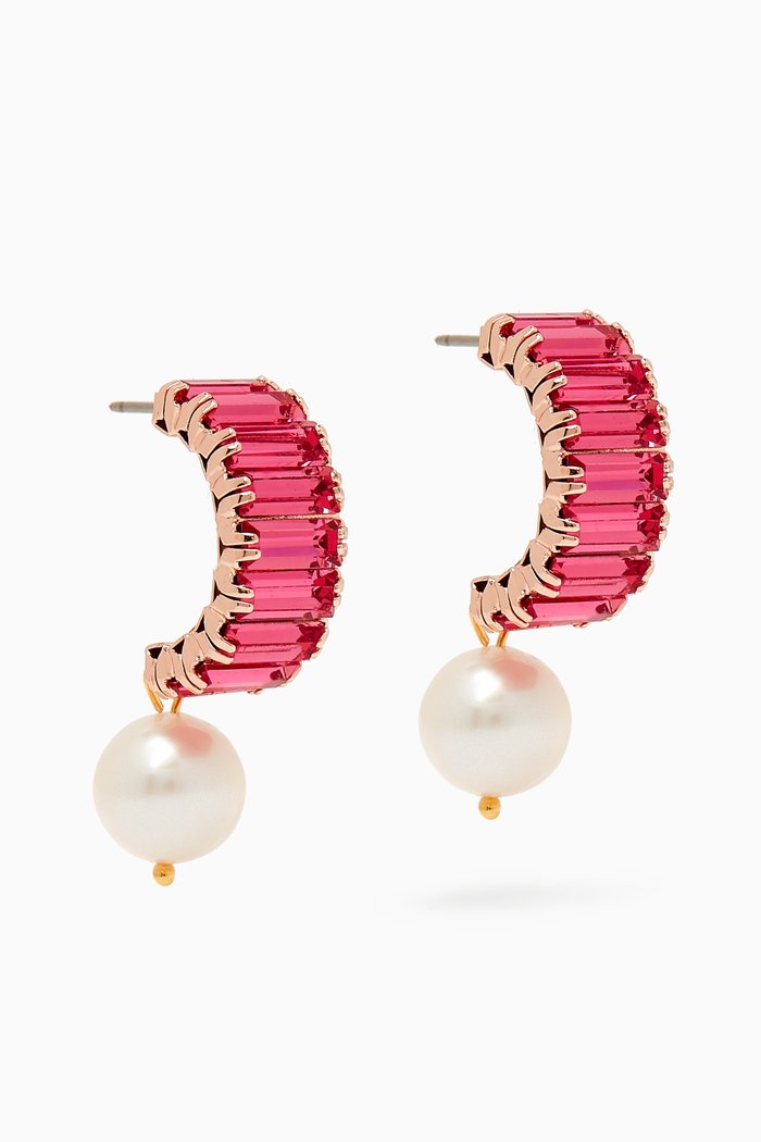 

Crystal & Freshwater Pearl Drop Half-hoop Earrings, Pink