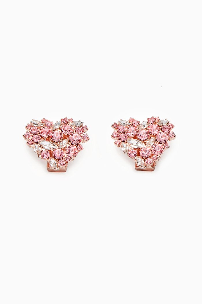 

Crystal Heart Clip Earrings in Plated Brass, Pink