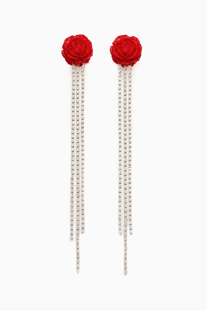 

Rose Dangle Earrings in Plated Brass, Red