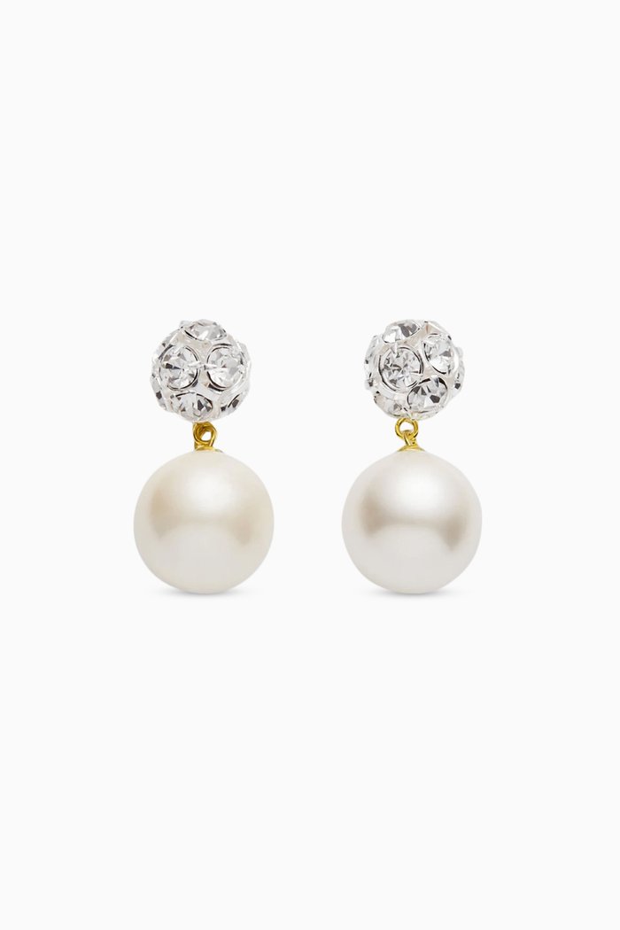 

Crystal Beads & Pearl Earrings in Plated Brass, White