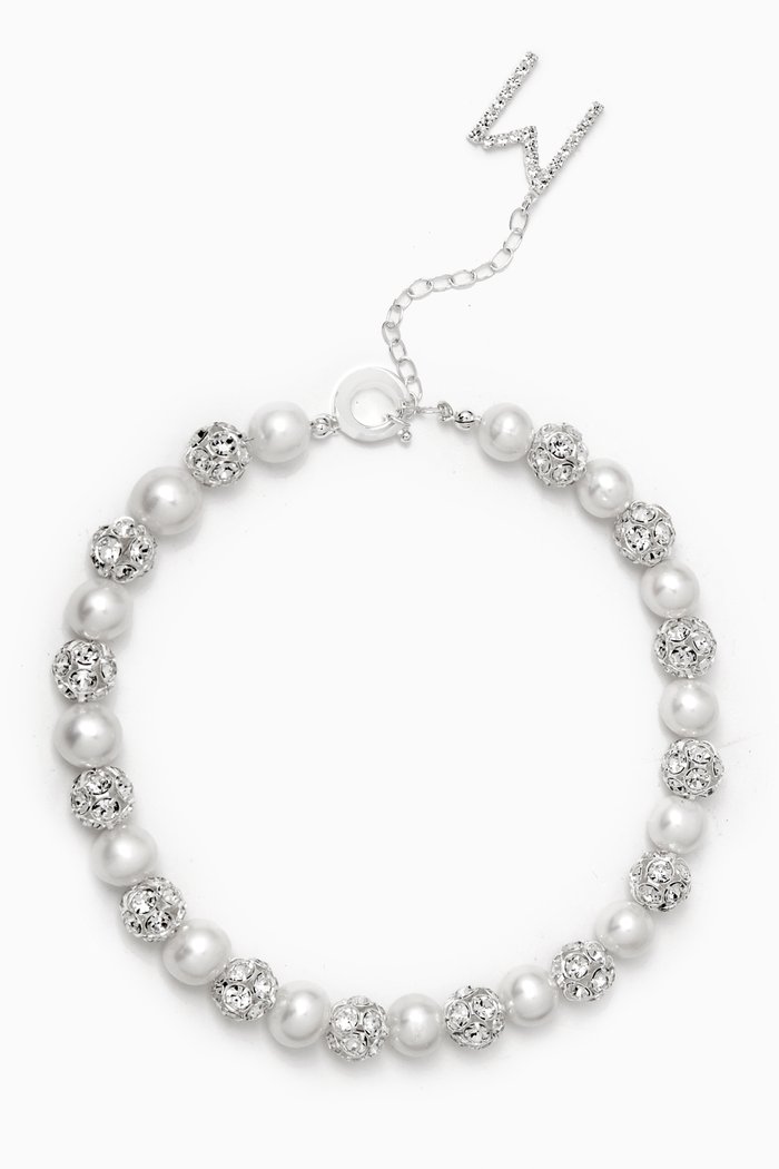 

Crystal and Pearl Necklace in Plated Brass, White