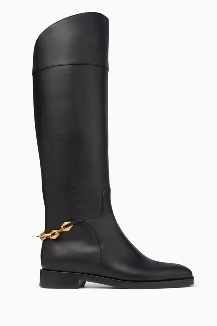 

Nell Flat Knee Boots in Leather, Black