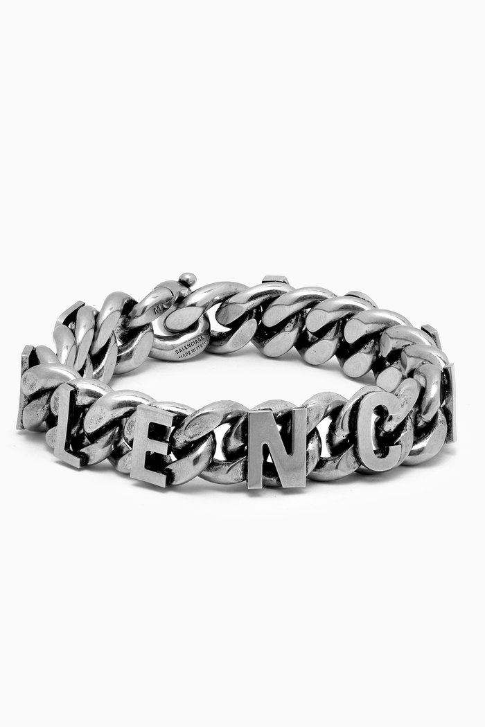 Chain Logo Bracelet in Antique Brass, Silver