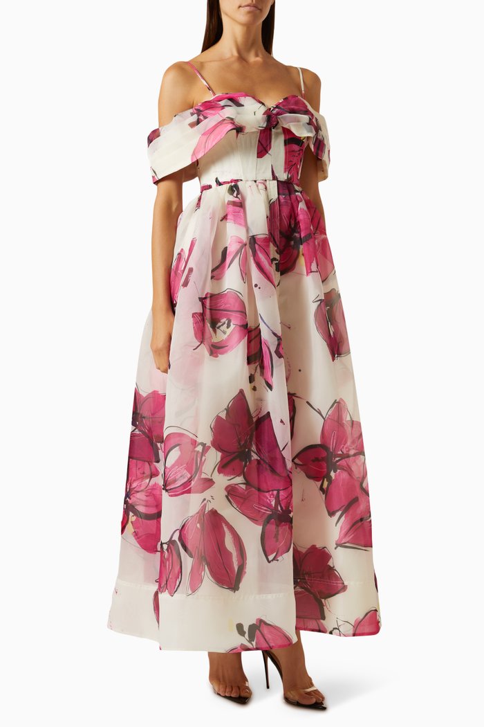 

Cordelia Corseted Maxi Dress in Linen-blend, Red
