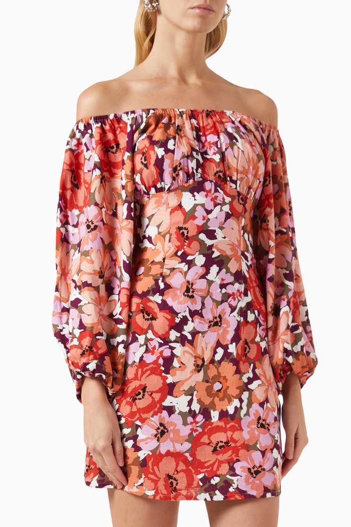 

Zanita Floral-print Mini Dress in Viscose-linen Blend, Multicolour