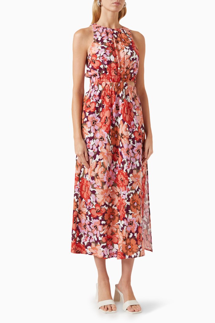 

Zanita Floral-print Midi Dress in Viscose-linen Blend, Multicolour