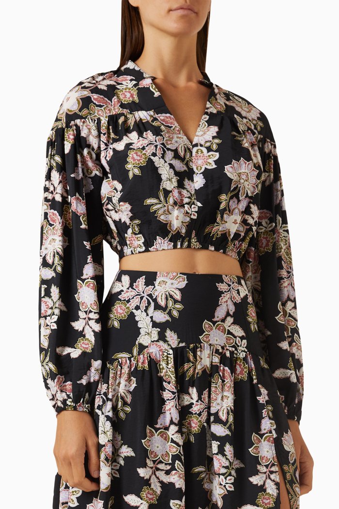 

Willow Cropped Blouse in Viscose-blend, Black