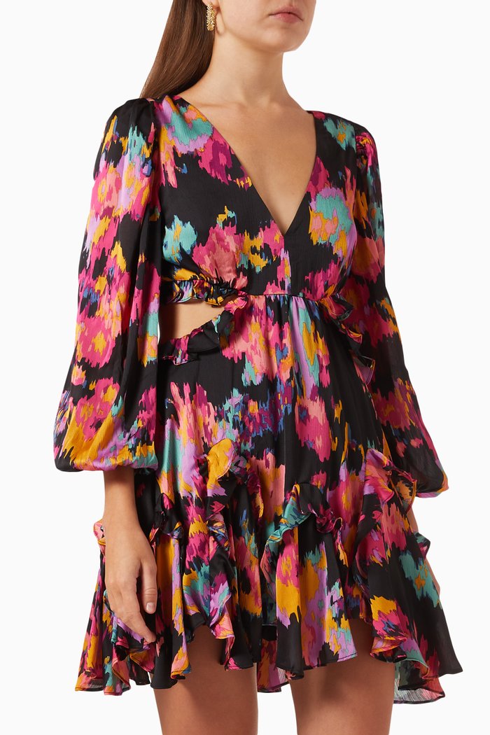 

Gestures Printed Mini Dress, Black