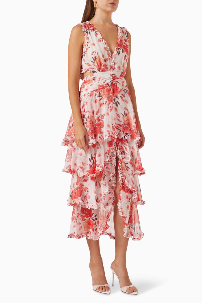 

Event Floral-print Tiered Dress, Pink