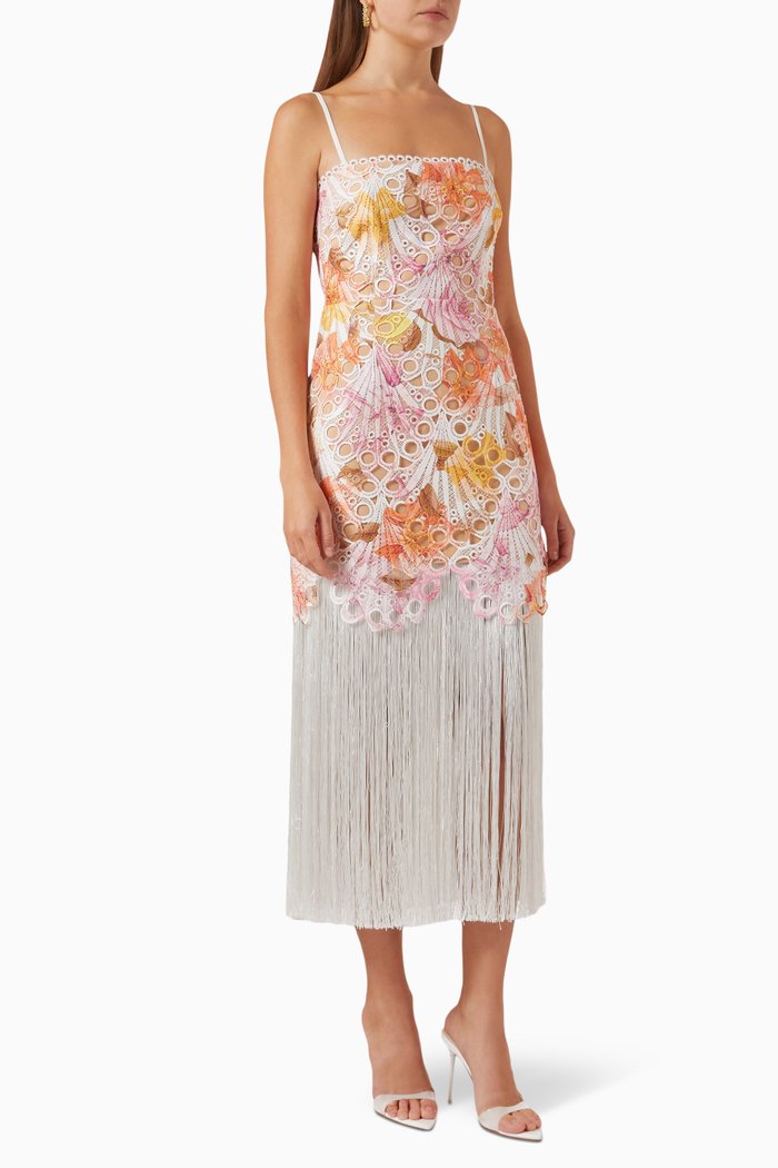 Lenora Fringe Dress in Lace, Orange