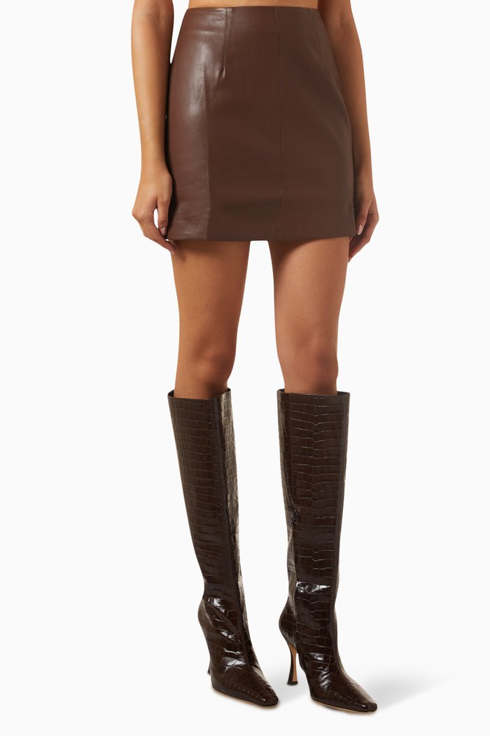 

Lani Pu Mini Skirt in Faux Leather, Brown
