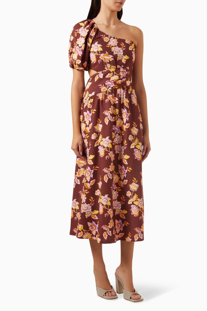 Giselle One-shoulder Dress, Brown
