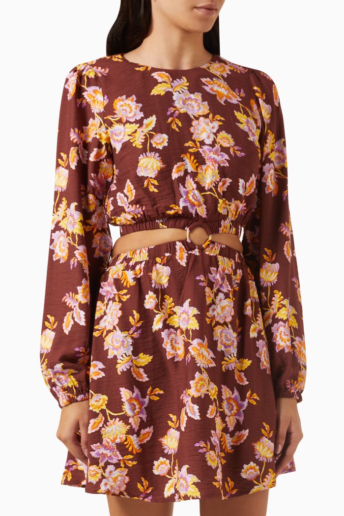 

Giselle Cutout Mini Dress in Viscose, Brown