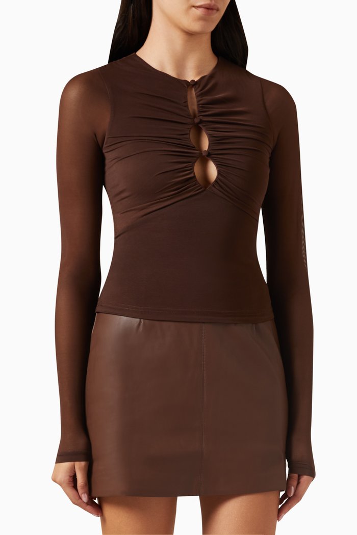 

Allure Ruched Top in Mesh, Brown