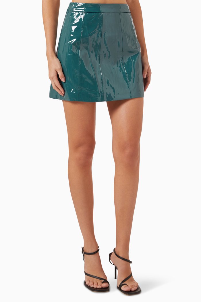 

Odyssey Mini Skirt in Patent Faux-leather, Green