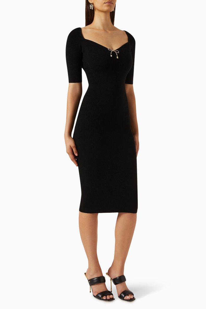 Logo-insert Midi Dress in Knit, Black