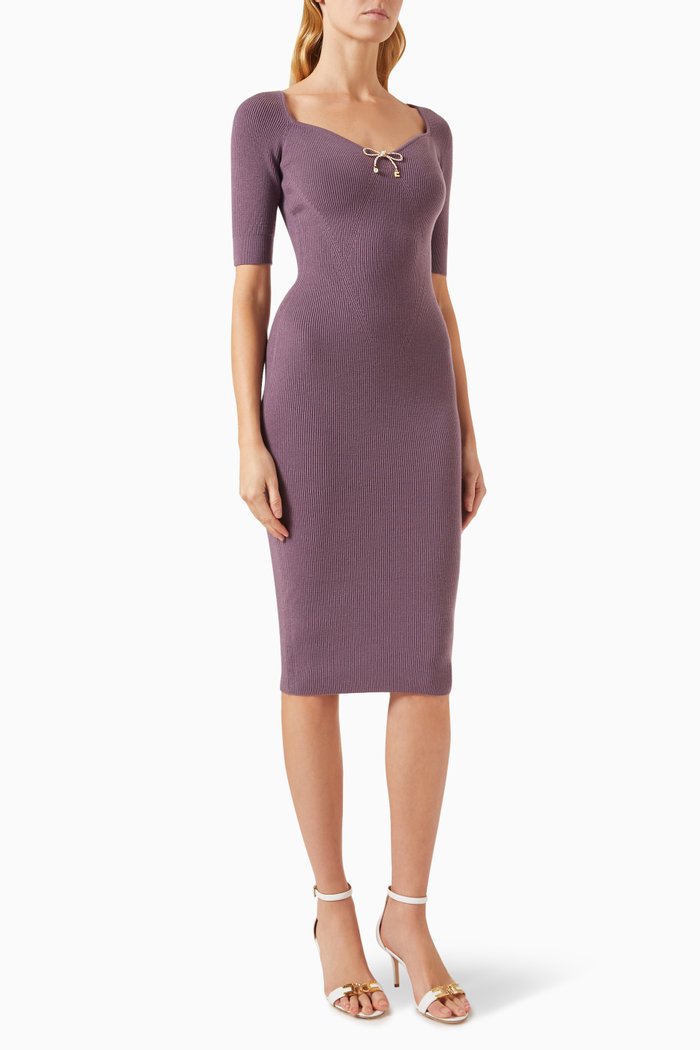 Logo-insert Midi Dress in Knit, Purple
